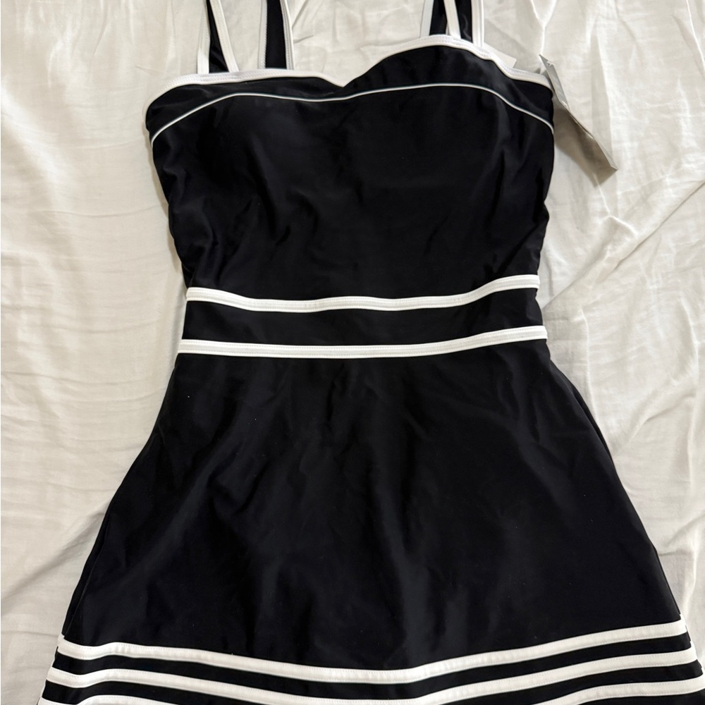 Elegant Black and White one piece swim dress